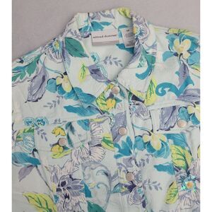 Alfred Dunner Petite Womens Snap Denim Style Jacket 12P Blue Floral Sequins